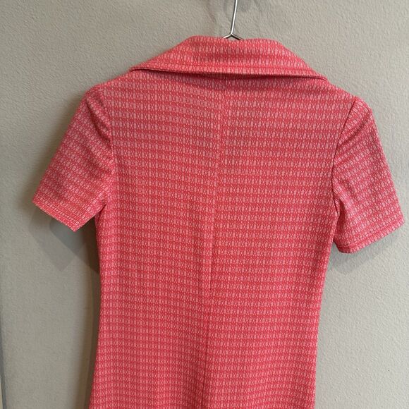 Vtg 60s/70s Handmade Pink Geometric Knit Maxi Dress, Collar, Short Sleeve S/M - Picture 7 of 16